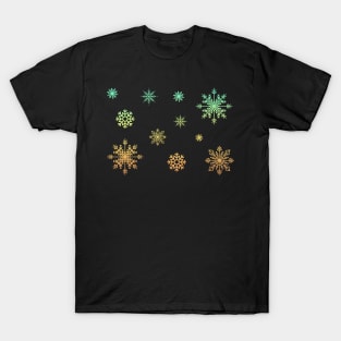 Bright Orange Ombre Faux Glitter Snowflakes T-Shirt